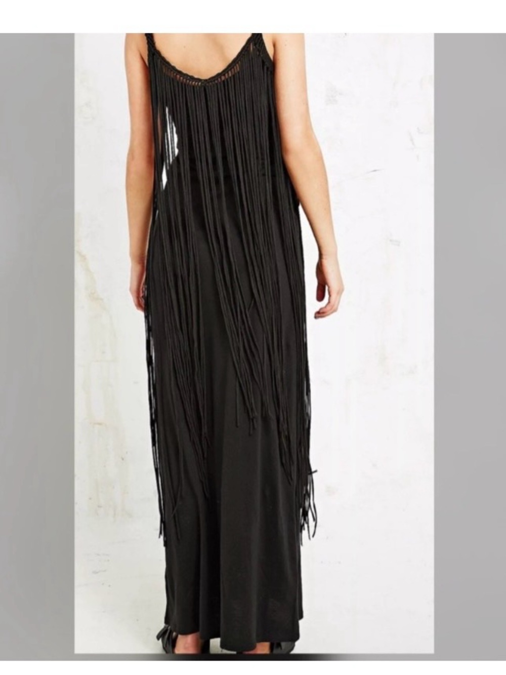RALPH LAUREN DENIM & SUPPLY BLACK CROCHET OVERLAY LONG FRINGE BOHO MAXI DRESS M - Picture 3 of 14
